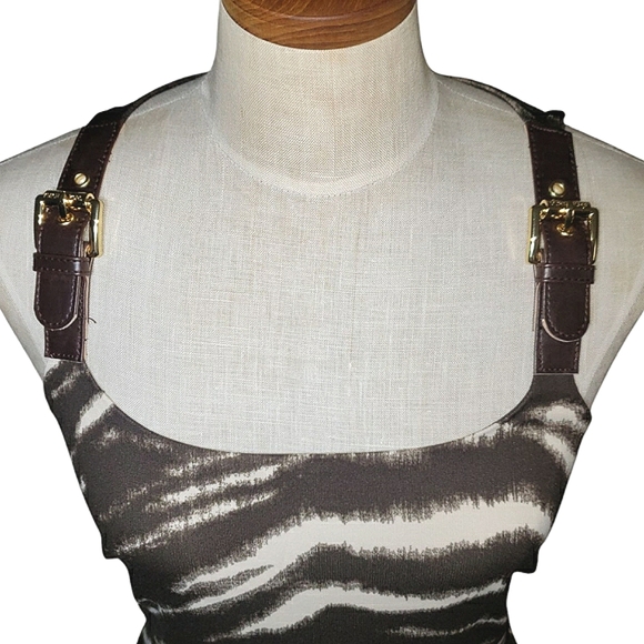 Michael Kors Buckle Straps Brown & Cream Zebra Print Sheath Mini Dress Small NWT - Picture 5 of 15